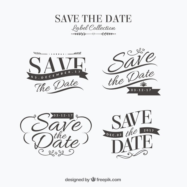 Etiquetas elegantes de boda con estilo retro