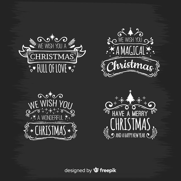 Vector gratuito etiquetas elegantes de navidad con estilo de pizarra