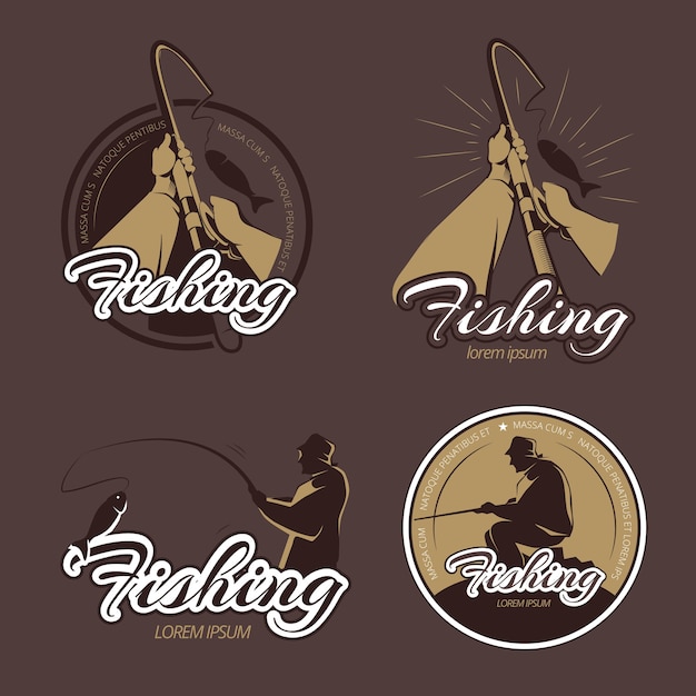 Vector gratuito etiquetas y emblemas de vector de club de pesca vintage. emblema de pesca, insignia retro de pesca, ilustración de río de pesca de pescador