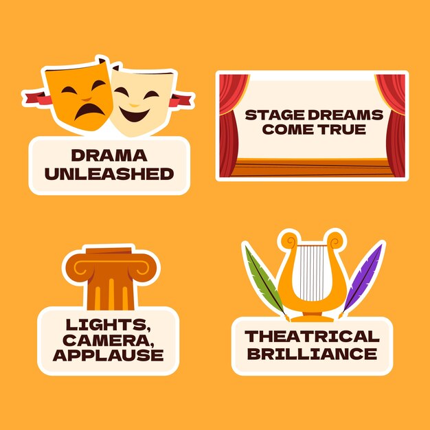 Etiquetas de espectáculos teatrales dibujadas a mano