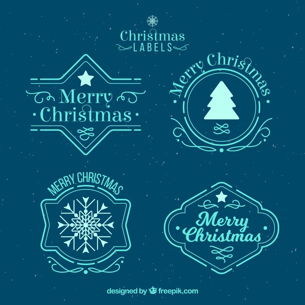Etiquetas de feliz navidad en azul claro
