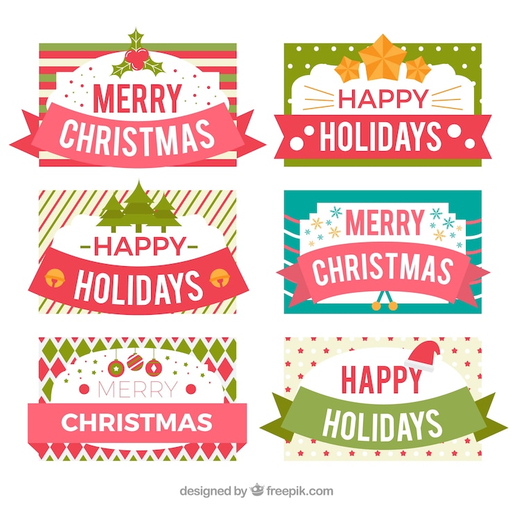 Vector gratuito etiquetas de feliz navidad y felices fiestas