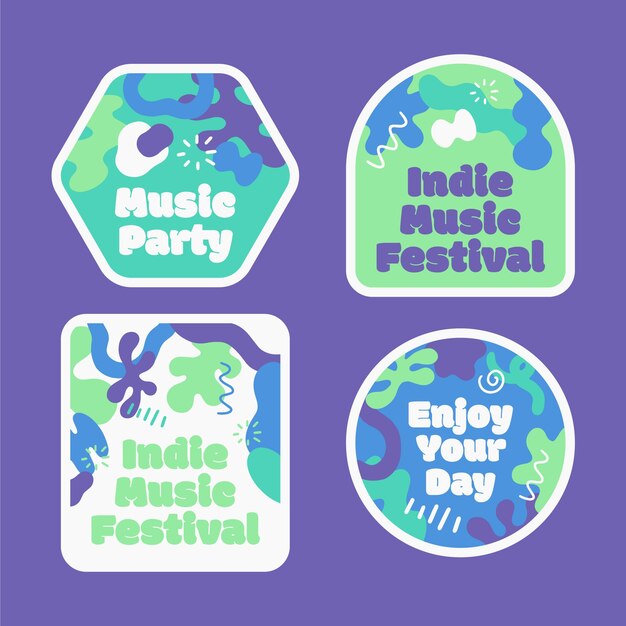 Vector gratuito etiquetas de festival de música de diseño plano