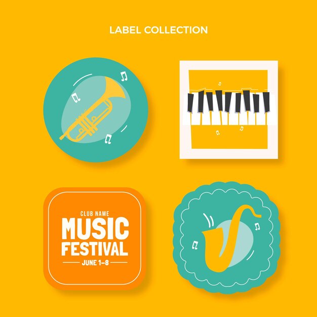 Vector gratuito etiquetas de festival de música minimalistas planas