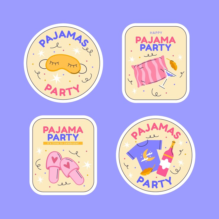 Vector gratuito etiquetas de fiesta de pijamas de diseño plano