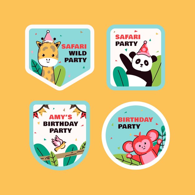 Etiquetas de fiesta de safari dibujadas a mano