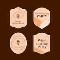Vector gratuito etiquetas de fiesta de vino de diseño plano dibujadas a mano
