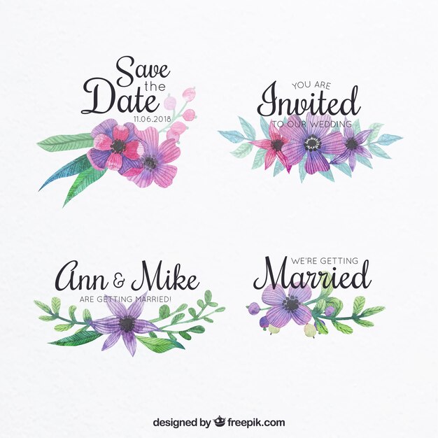 Etiquetas florales en acuarela para matrimonios 