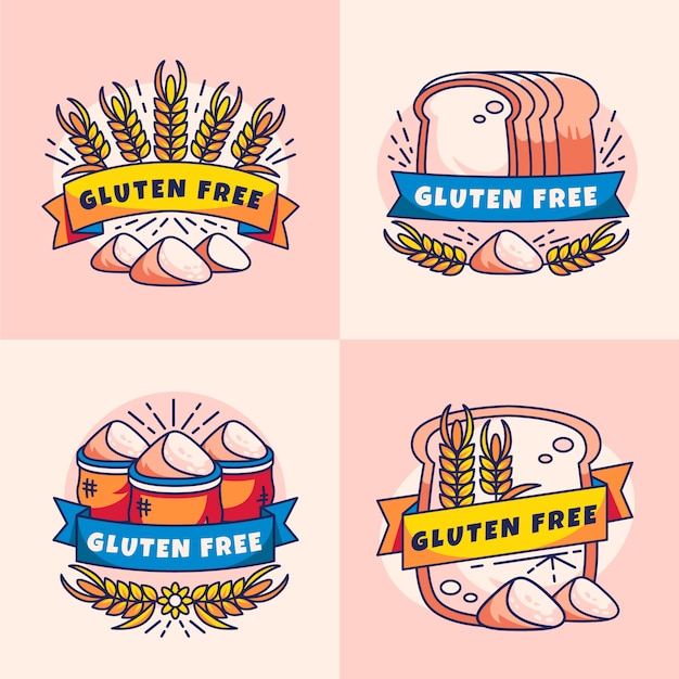 Vector gratuito etiquetas sin gluten dibujadas a mano