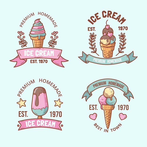 Etiquetas de helado dibujadas a mano