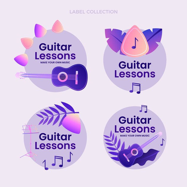 Etiquetas de lecciones de guitarra degradadas
