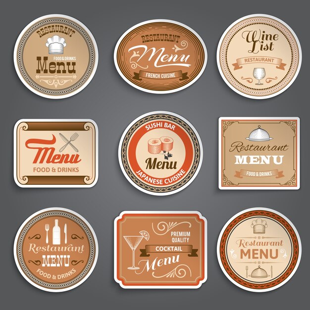 Etiquetas de menú vintage