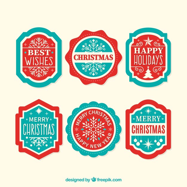 Etiquetas de navidad azules y rojas