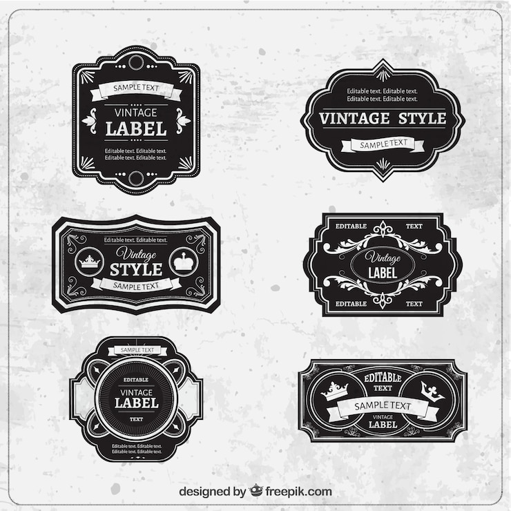 Vector gratuito etiquetas negras en estilo vintage