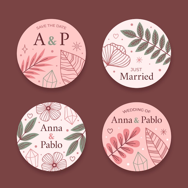 Vector gratuito etiquetas o insignias de boda boho dibujadas a mano