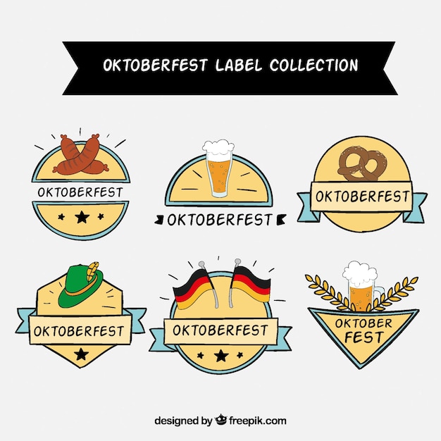 Vector gratuito etiquetas del oktoberfest divertidas dibujadas a mano