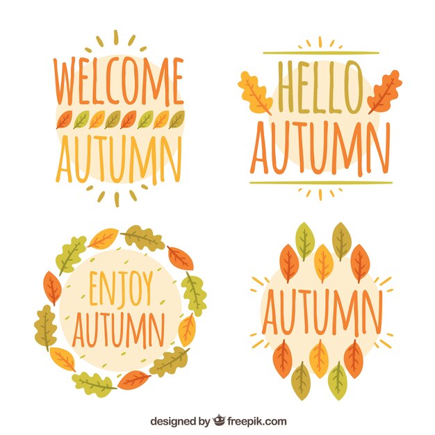 Etiquetas de otoño con estilo de dibujo a mano