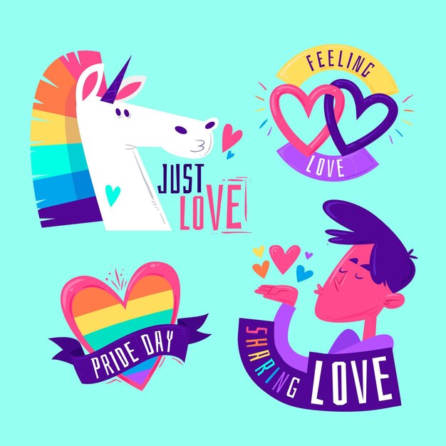 Etiquetas de personajes coloridos del día del orgullo
