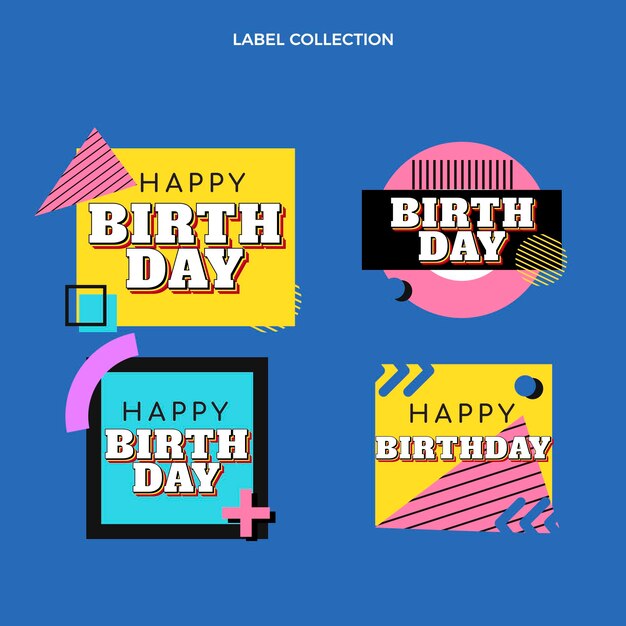 Etiquetas planas de cumpleaños nostálgico de los 90