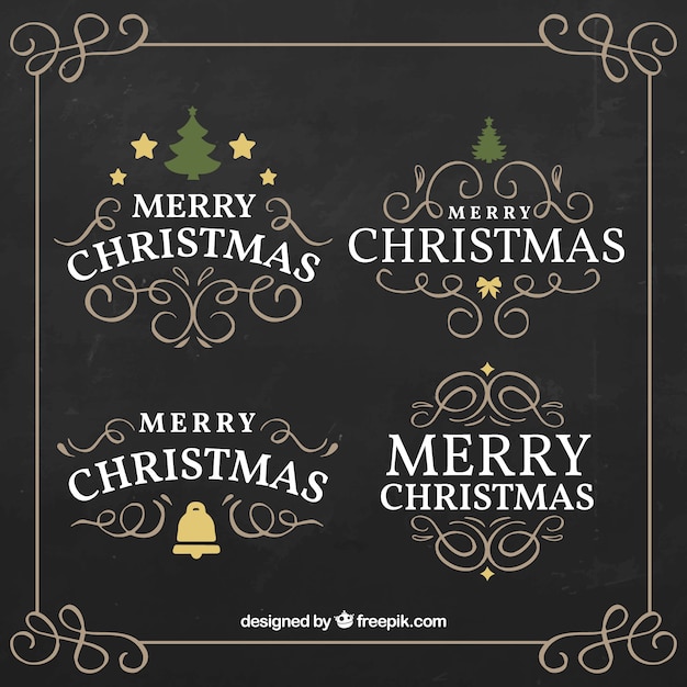 Etiquetas planas de feliz navidad en estilo vintage