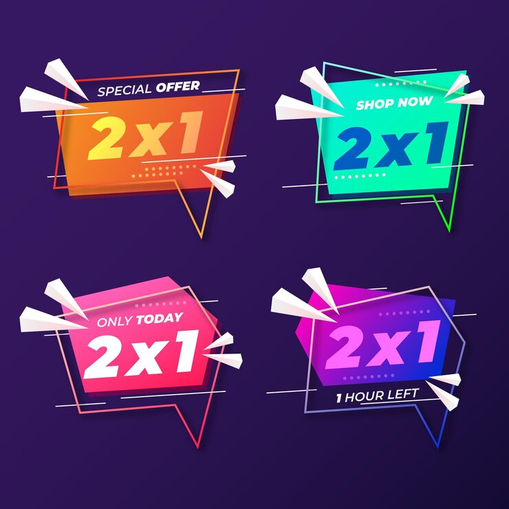 Vector gratuito etiquetas de promoción 2x1