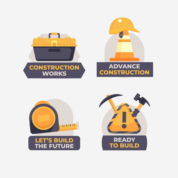 Etiquetas de proyecto de construcción dibujadas a mano