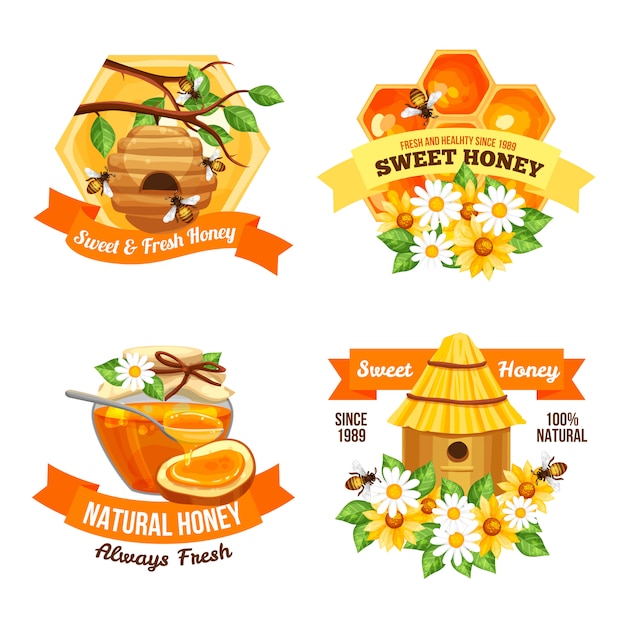 Vector gratuito etiquetas publicitarias de miel