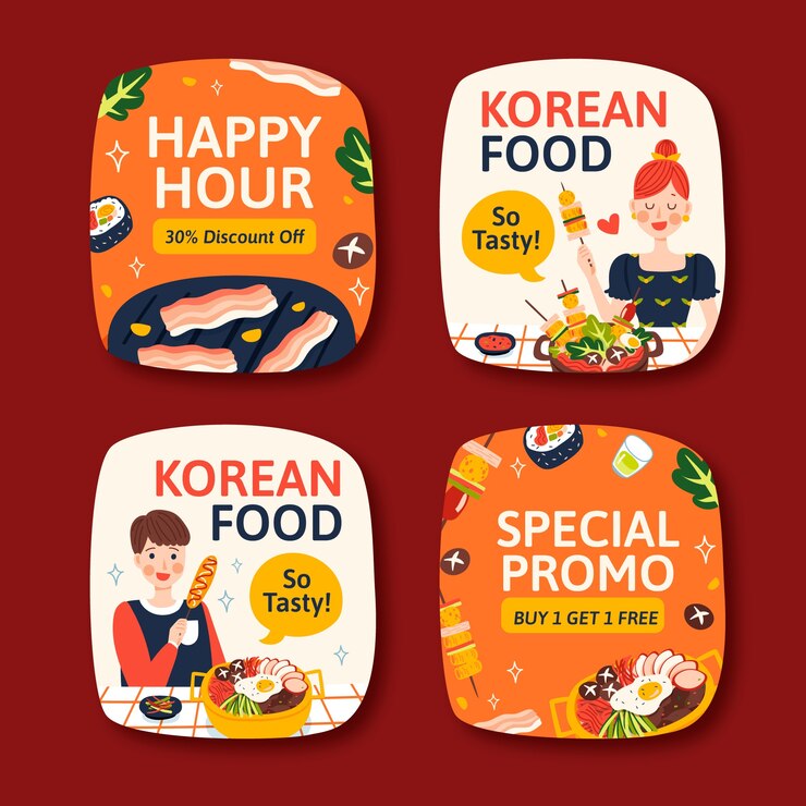Vector gratuito etiquetas de restaurante coreano dibujadas a mano