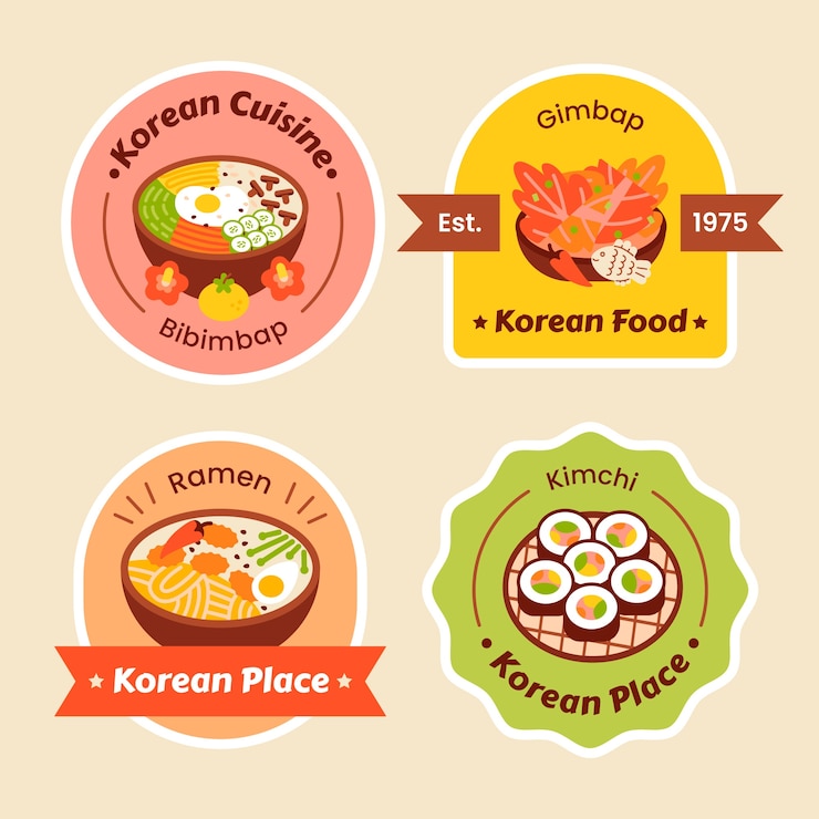 Vector gratuito etiquetas de restaurante coreano dibujadas a mano