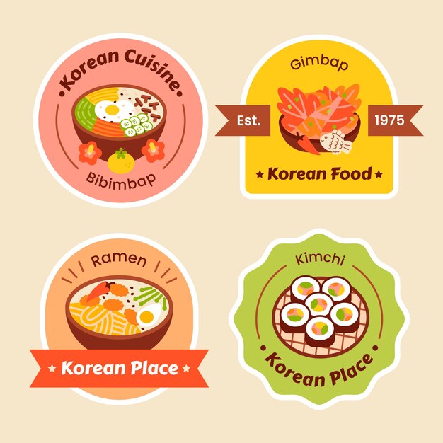 Etiquetas de restaurante coreano dibujadas a mano