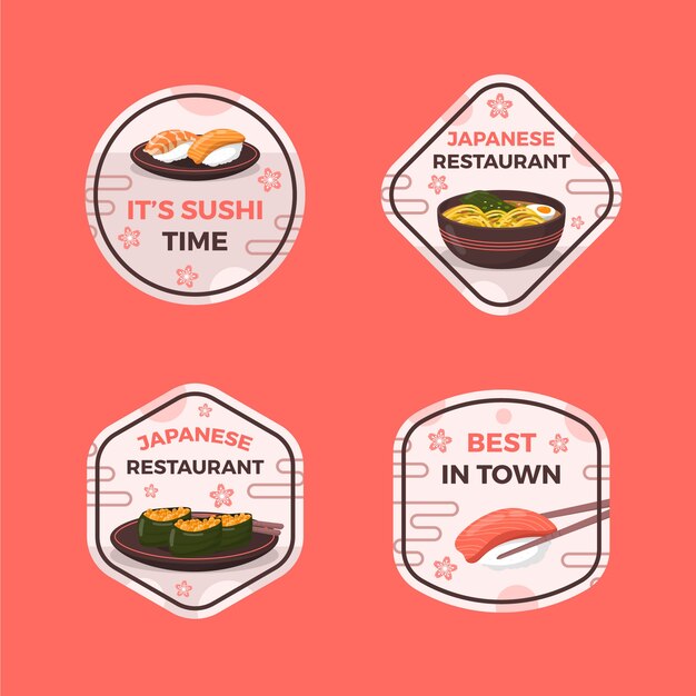 Etiquetas de restaurante japonés dibujadas a mano