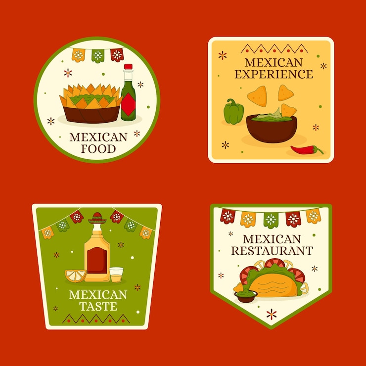 Vector gratuito etiquetas restaurante mexicano dibujadas a mano