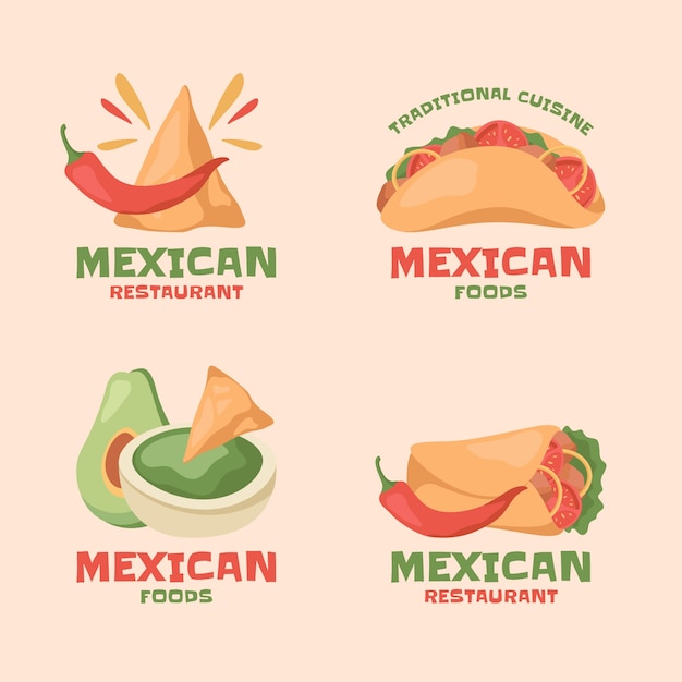 Vector gratuito etiquetas restaurante mexicano dibujadas a mano