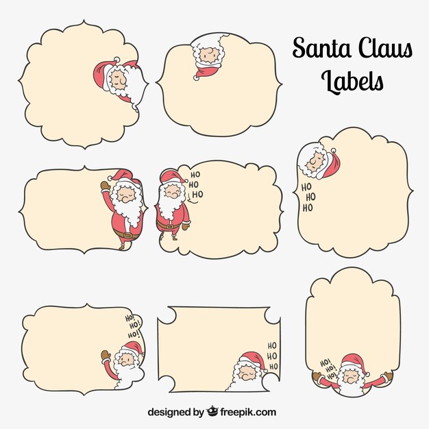 Etiquetas de santa claus dibujadas a mano