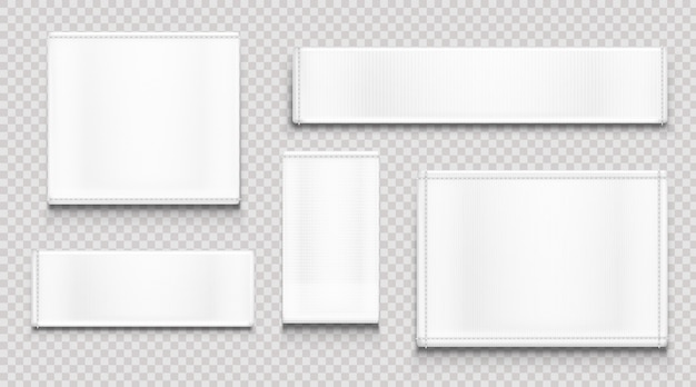 Etiquetas de tela blanca, etiquetas de tela de diferentes formas