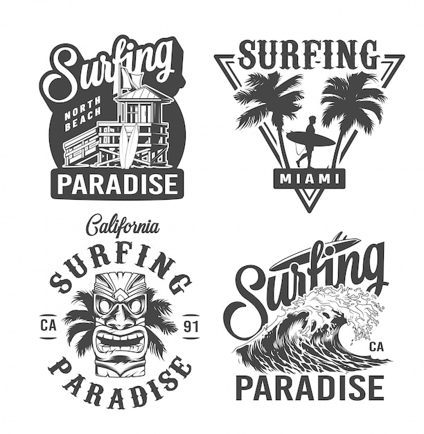 Vector gratuito etiquetas de tiempo de surf vintage