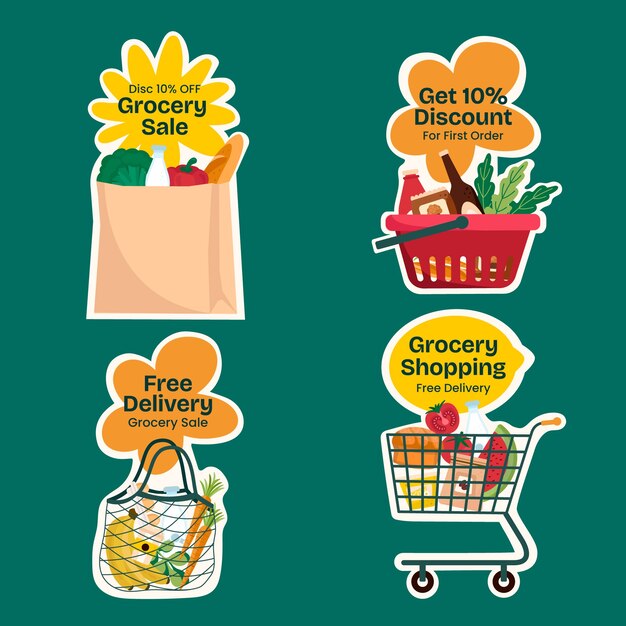 Etiquetas de tiendas de comestibles dibujadas a mano