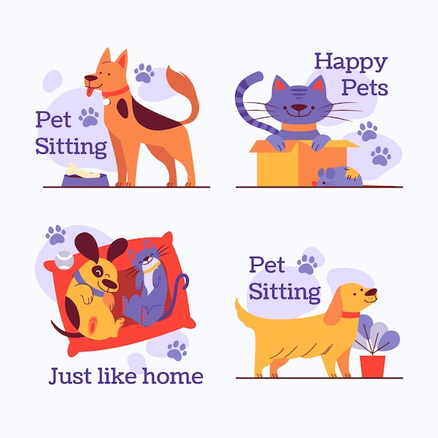 Vector gratuito etiquetas de trabajo para cuidar mascotas dibujadas a mano