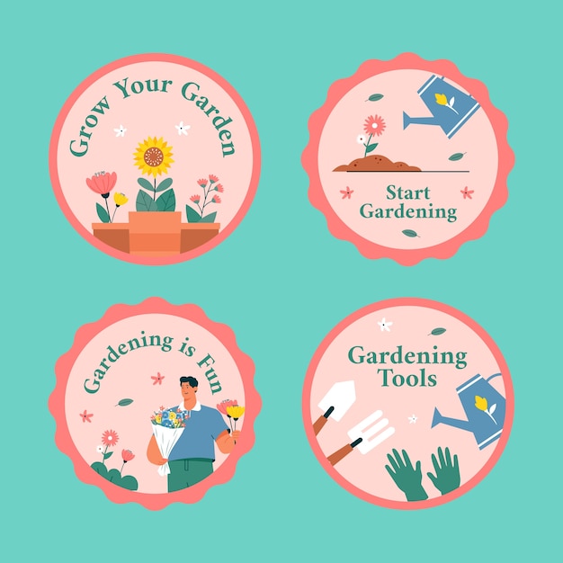 Vector gratuito etiquetas de trabajo de jardinería dibujadas a mano