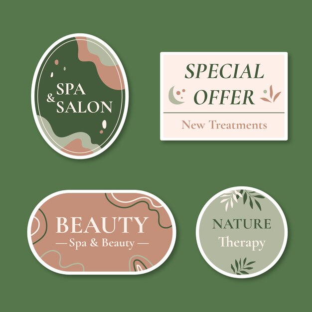 Etiquetas de tratamiento de spa boho dibujadas a mano
