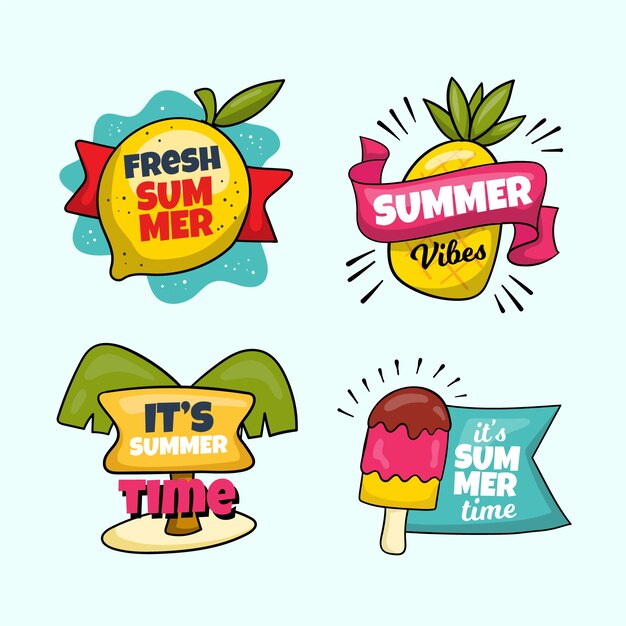 Etiquetas de verano dibujadas a mano