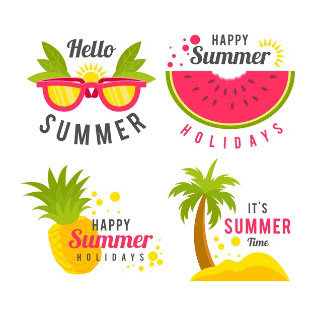 Etiquetas de verano de diseño plano