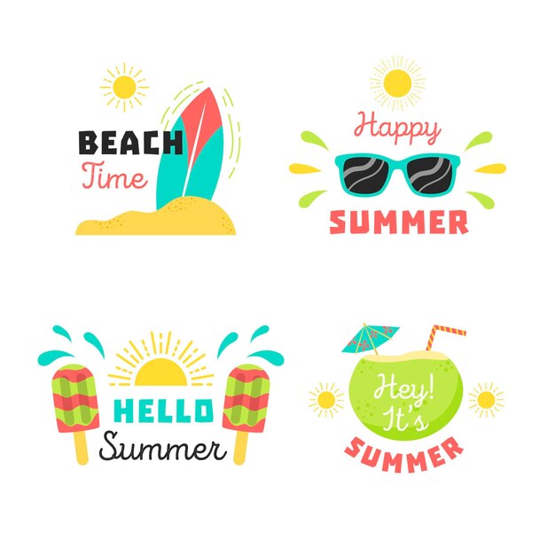 Etiquetas de verano en diseño plano
