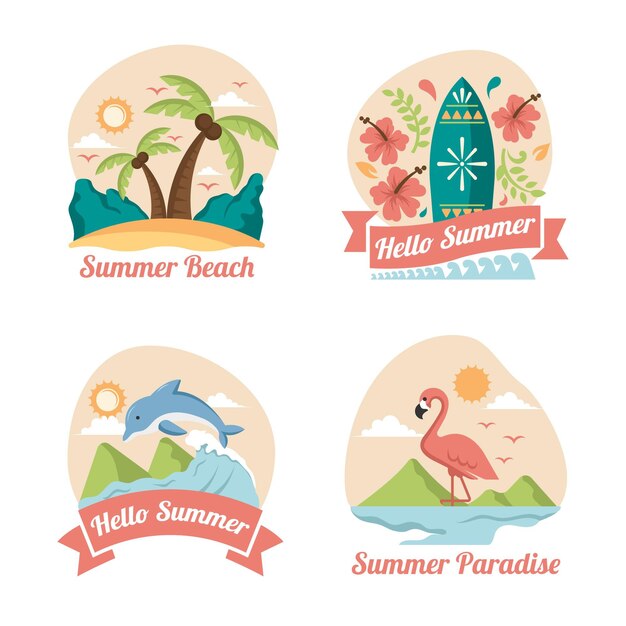 Etiquetas de verano en diseño plano