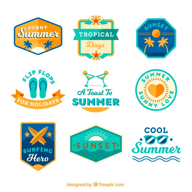 Etiquetas de verano con elementos tropicales