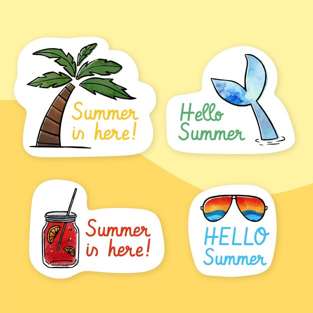 Etiquetas de verano estilo acuarela