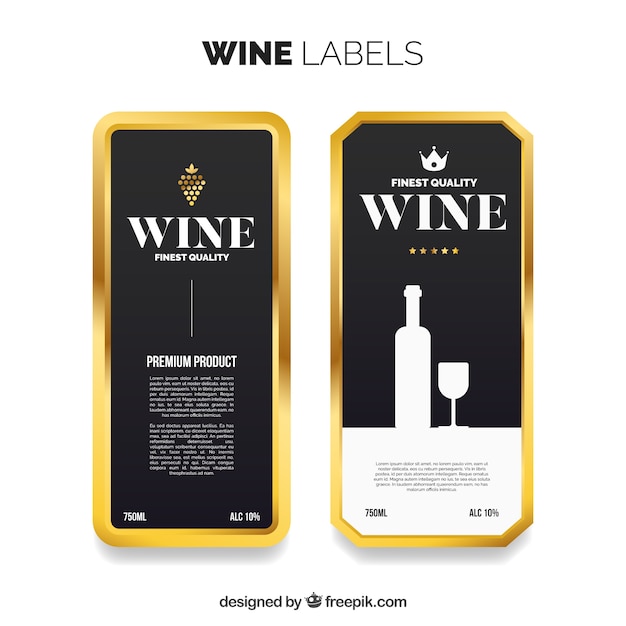 Vector gratuito etiquetas de vino con marco dorado