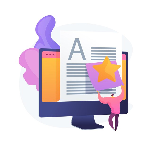 Evaluación, edición de artículos. Blogs de Internet, gestión de contenidos, optimización de motores de búsqueda. SEO marketing, elemento de diseño de idea de redacción.