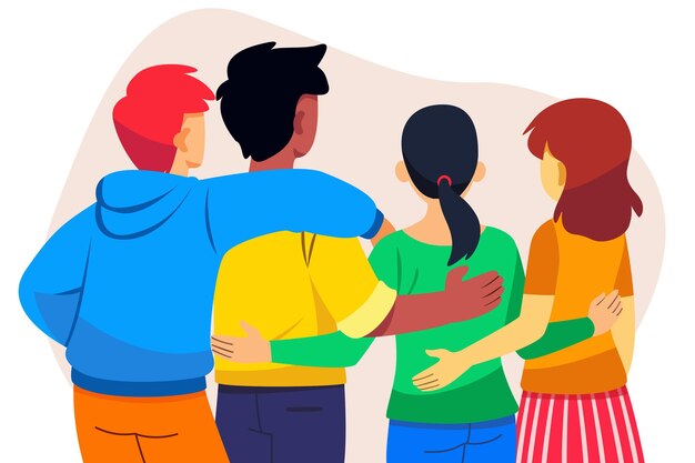 Evento del día de la juventud con personas abrazándose