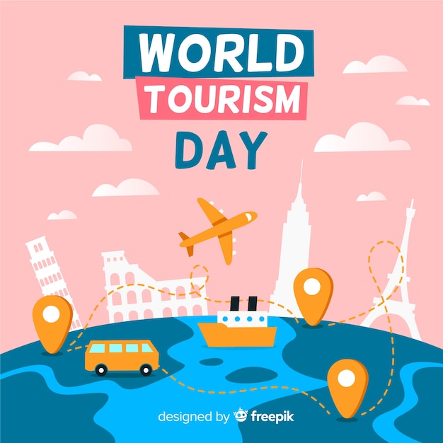 Vector gratuito evento del día mundial del turismo con hitos